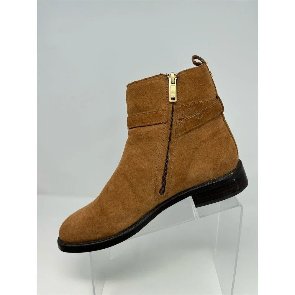 Sam Edelman Nolynn Camel Tan Heeled Ankle Booties Buckle Strap Size 10.5